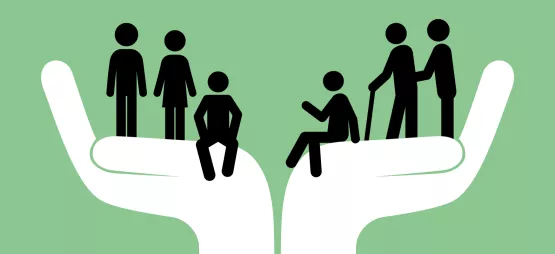 Image representing social care of a pair of hands supporting a range of different people